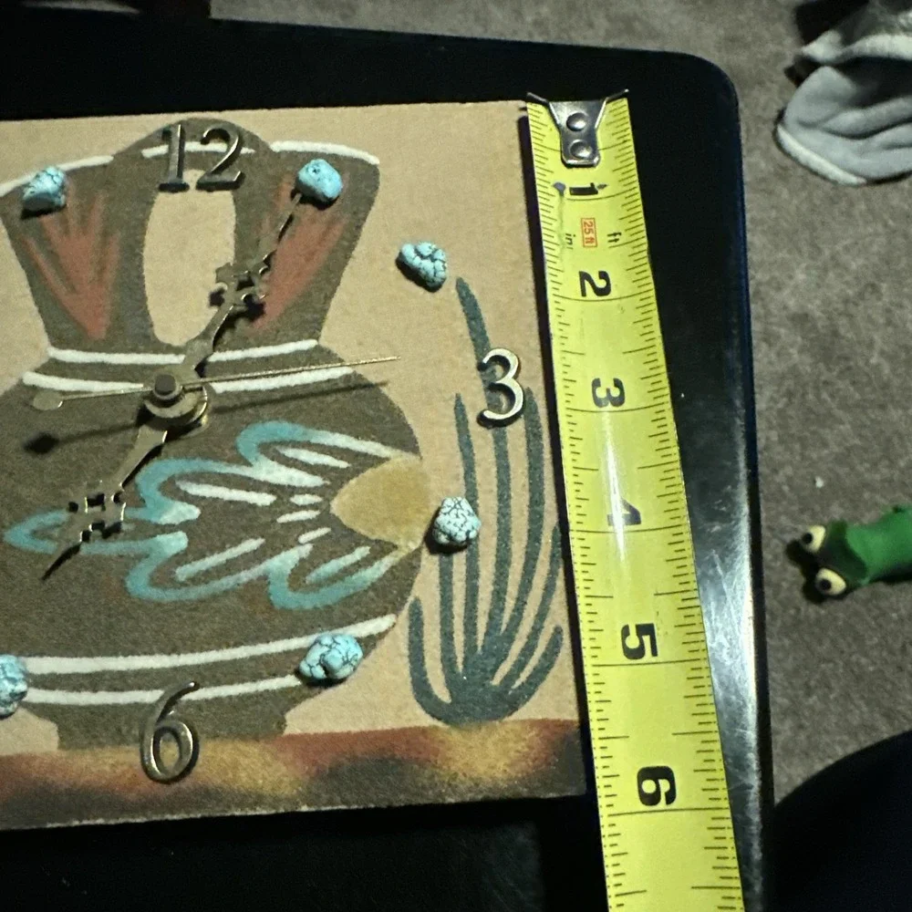 Southwestern Sand Art Wall Quartz Clock Turquoise-Look Accents Desert Pottery